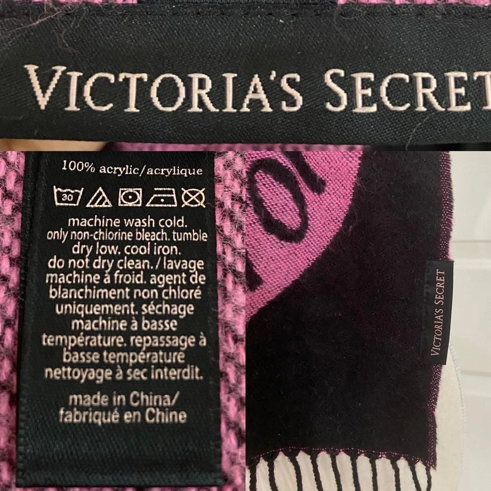 Victoria’s Secret Love Victoria Long Scarf Color Block Heart Black Pink Red